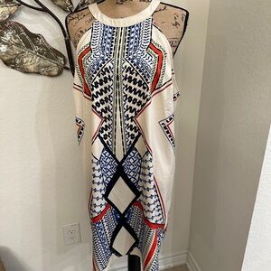VENUS Geometric Print Midi Dress - Blue, Red, Black, White